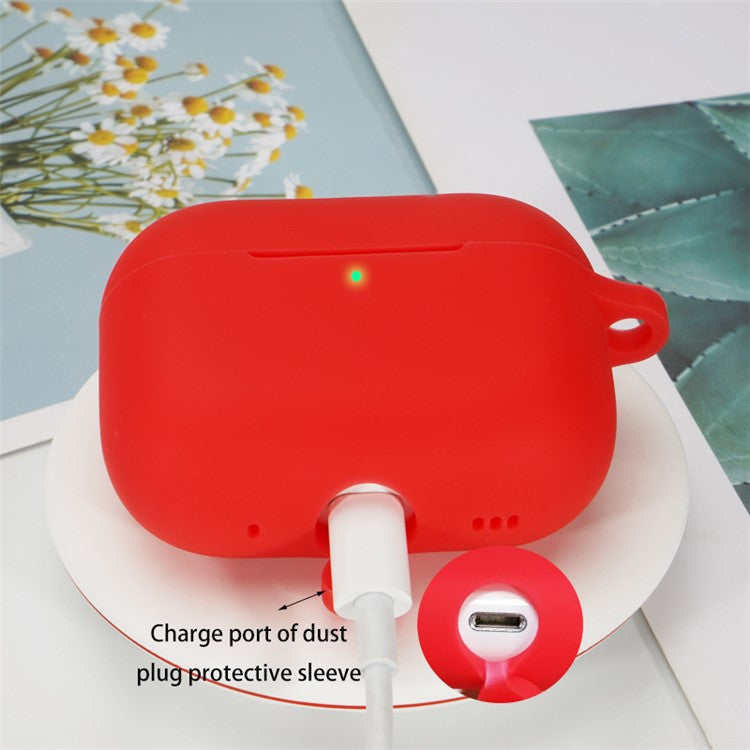 3 in 1 For Apple AirPods Pro 2 Portable Protective Case Set Earbuds Soft Silicone Protector Kit with Keychain  /  Anti-lost Neck Strap - Red