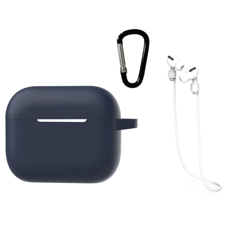 3 in 1 For Apple AirPods Pro 2 Portable Protective Case Set Earbuds Soft Silicone Protector Kit with Keychain  /  Anti-lost Neck Strap - Blue