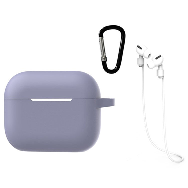 3 in 1 For Apple AirPods Pro 2 Portable Protective Case Set Earbuds Soft Silicone Protector Kit with Keychain  /  Anti-lost Neck Strap - Purple