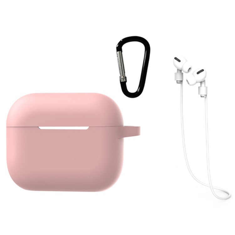 3 in 1 For AirPods Pro 2 Bluetooth Earphone Silicone Protective Cover + Anti-lost Rope + Hanging Buckle - Pink