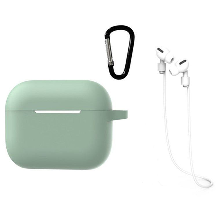 3 in 1 For AirPods Pro 2 Bluetooth Earphone Silicone Protective Cover + Anti-lost Rope + Hanging Buckle - Light Green