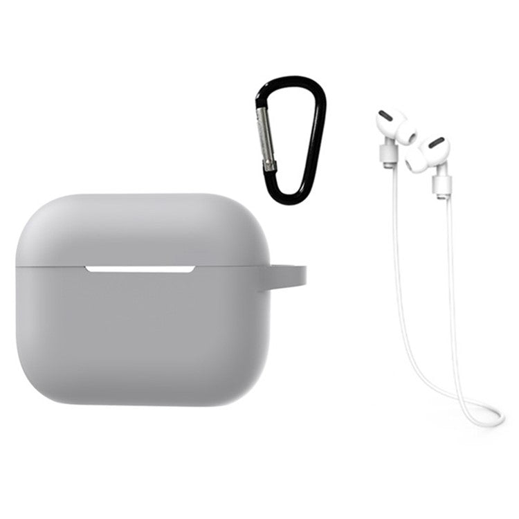 3 in 1 For AirPods Pro 2 Bluetooth Earphone Silicone Protective Cover + Anti-lost Rope + Hanging Buckle - Grey