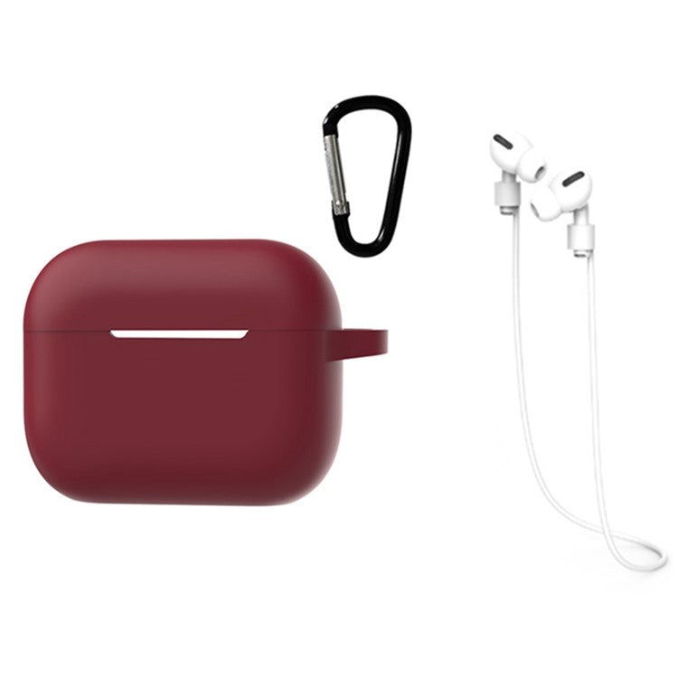 3 in 1 For AirPods Pro 2 Bluetooth Earphone Silicone Protective Cover + Anti-lost Rope + Hanging Buckle - Wine Red