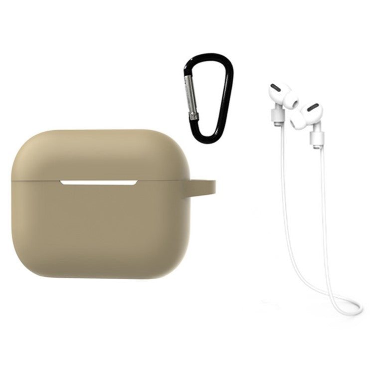 3 in 1 For AirPods Pro 2 Bluetooth Earphone Silicone Protective Cover + Anti-lost Rope + Hanging Buckle - Khaki