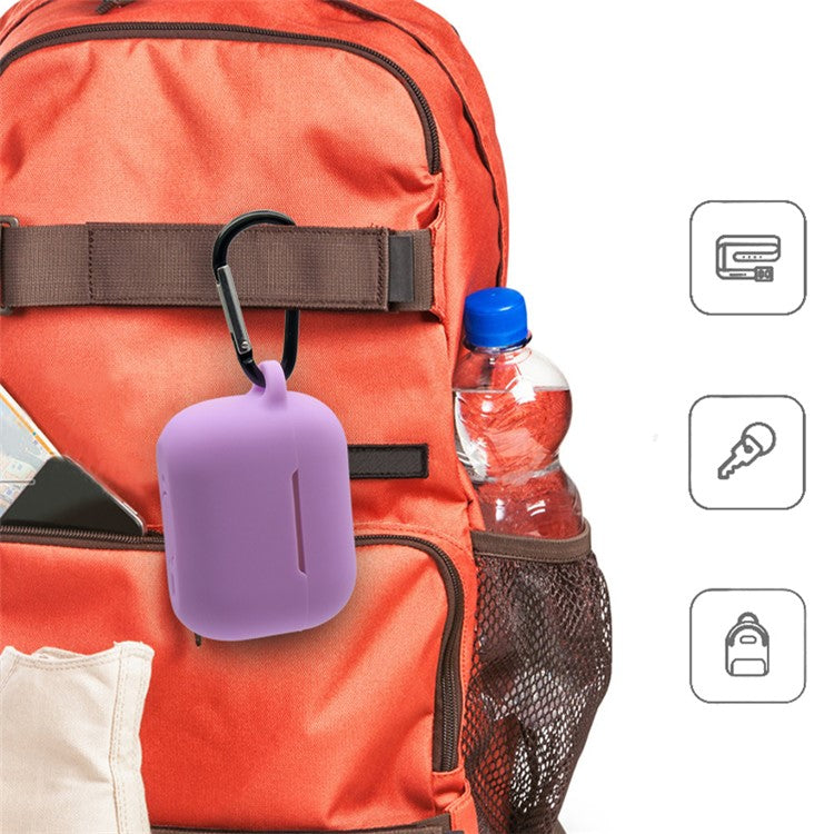 For AirPods Pro 2 Soft Silicone Protective Cover Dust-Proof Ear Bud Earphone Case with Anti-Lost Buckle - Orange