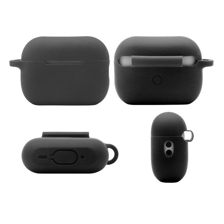 For AirPods Pro 2 Soft Silicone Protective Cover Dust-Proof Ear Bud Earphone Case with Anti-Lost Buckle - Black