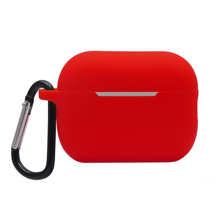 For AirPods Pro 2 Soft Silicone Protective Cover Dust-Proof Ear Bud Earphone Case with Anti-Lost Buckle - Red