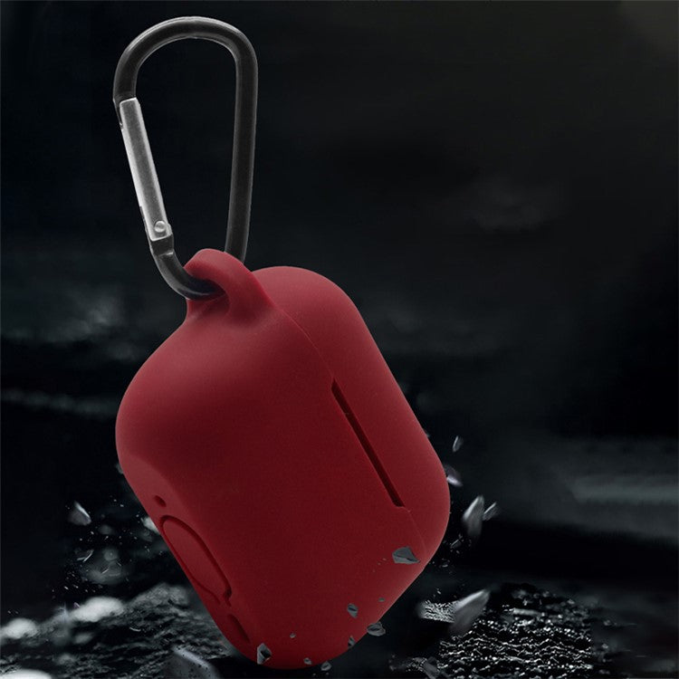 For AirPods Pro 2 Soft Silicone Protective Cover Dust-Proof Ear Bud Earphone Case with Anti-Lost Buckle - Red