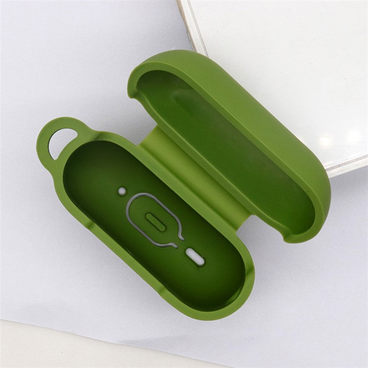 For AirPods Pro 2 Soft Silicone Protective Cover Dust-Proof Ear Bud Earphone Case with Anti-Lost Buckle - Army Green