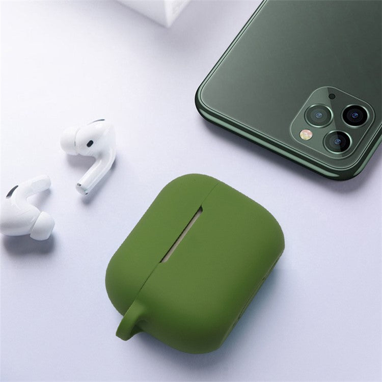 For AirPods Pro 2 Soft Silicone Protective Cover Dust-Proof Ear Bud Earphone Case with Anti-Lost Buckle - Army Green