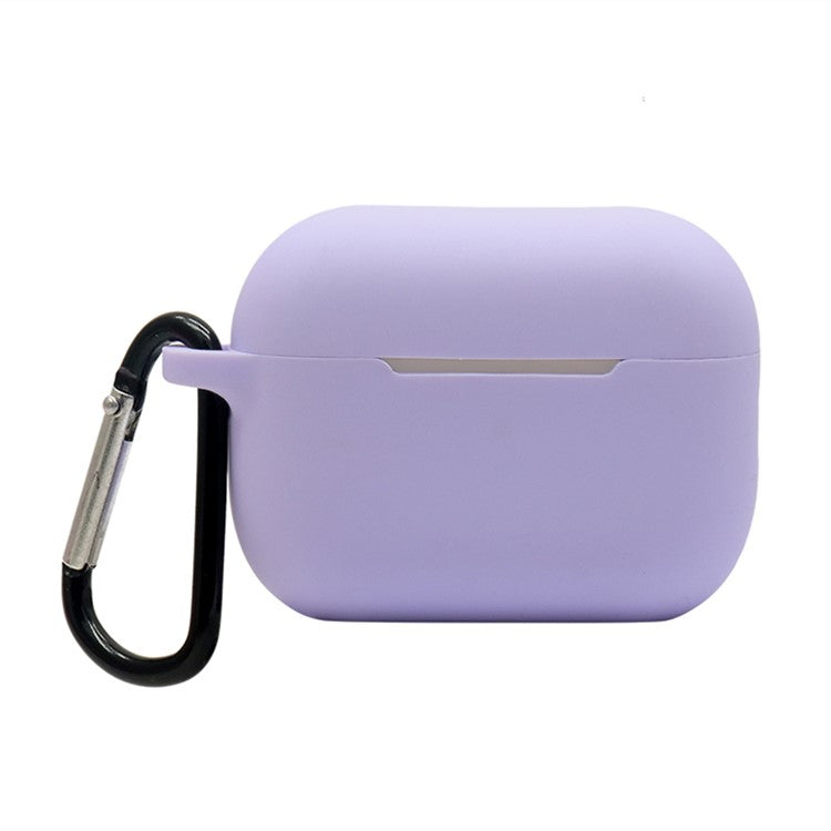 For AirPods Pro 2 Soft Silicone Protective Cover Dust-Proof Ear Bud Earphone Case with Anti-Lost Buckle - Light Purple