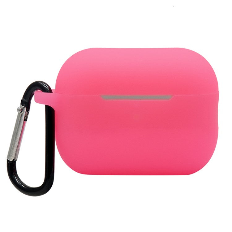 For AirPods Pro 2 Soft Silicone Protective Cover Dust-Proof Ear Bud Earphone Case with Anti-Lost Buckle - Fluorescent Pink