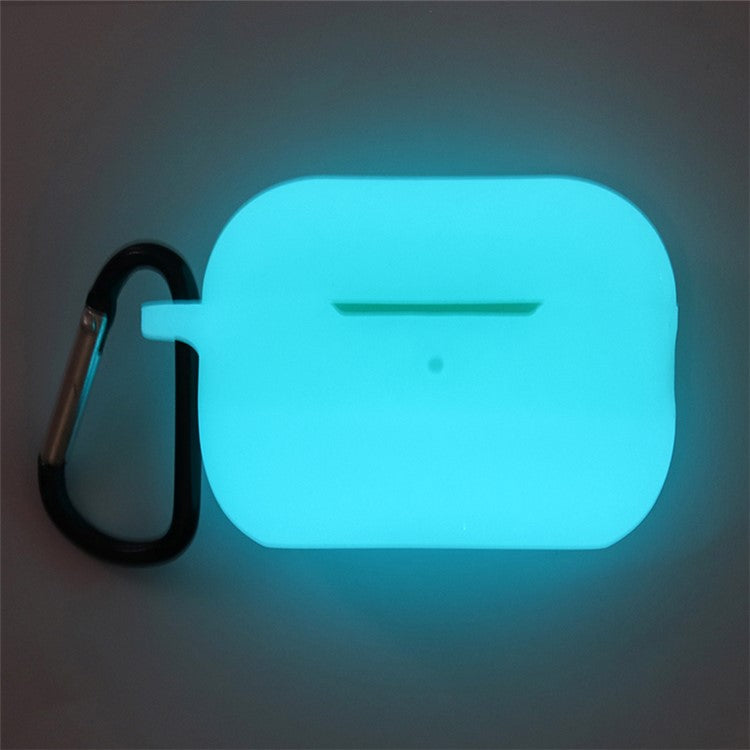 For AirPods Pro 2 Soft Silicone Protective Cover Dust-Proof Ear Bud Earphone Case with Anti-Lost Buckle - Fluorescent Blue