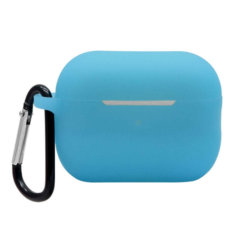 For AirPods Pro 2 Soft Silicone Protective Cover Dust-Proof Ear Bud Earphone Case with Anti-Lost Buckle - Fluorescent Blue