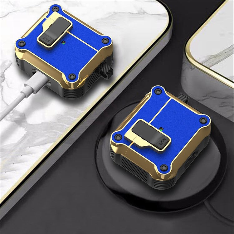 For Apple AirPods 3 Protective Cover Bluetooth Earbuds Case TPU+PC + Hardware Shockproof Cover with Auto Opening Lock - Blue