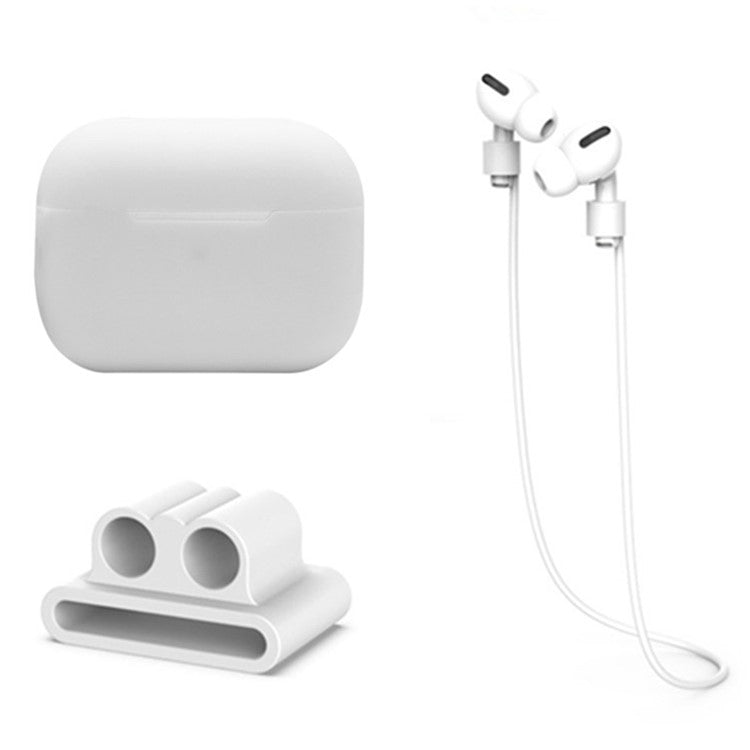 3 in 1 For Apple AirPods Pro 2 Charging Case Cover Earbuds Protective Silicone Case Set with Headset Holder / Anti-lost Neck Strap - White