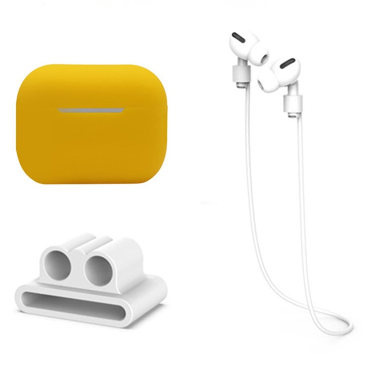 3 in 1 For Apple AirPods Pro 2 Charging Case Cover Earbuds Protective Silicone Case Set with Headset Holder  /  Anti-lost Neck Strap - Yellow