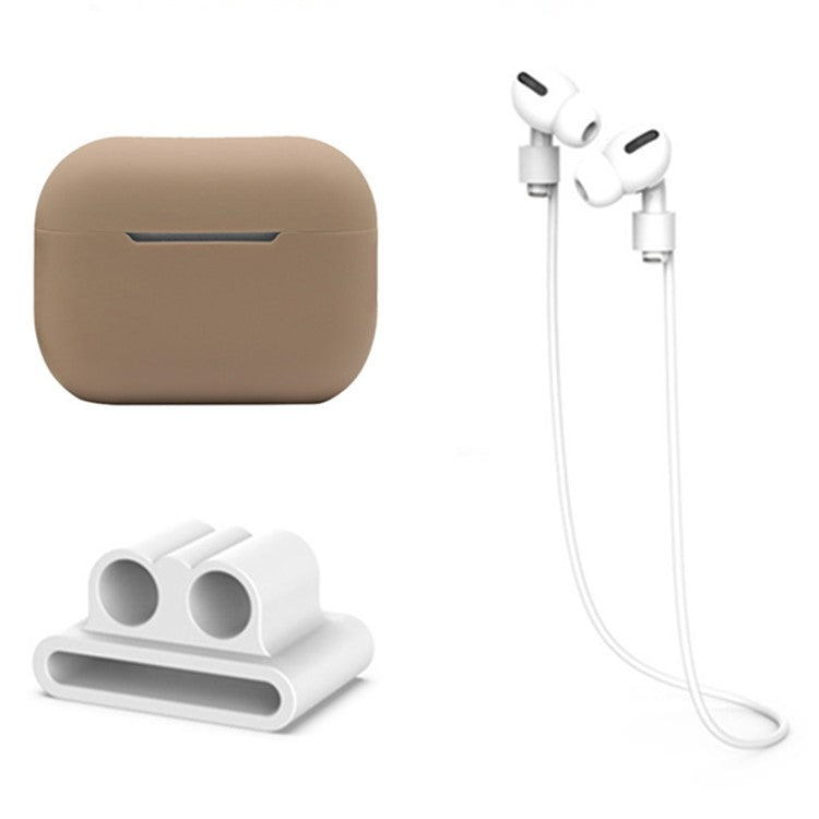 3 in 1 For Apple AirPods Pro 2 Charging Case Cover Earbuds Protective Silicone Case Set with Headset Holder  /  Anti-lost Neck Strap - Milk Tea