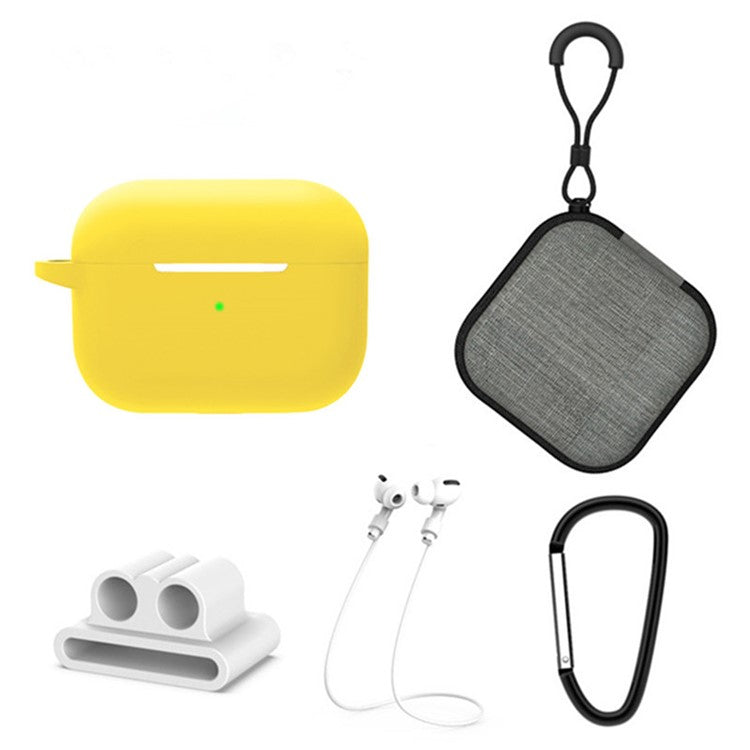 5 in 1 For Apple AirPods Pro 2 Charging Case Cover Headset Silicone Case Protector Set with Earbuds Holder  /  Anti-lost Neck Strap  /  Buckle - Yellow