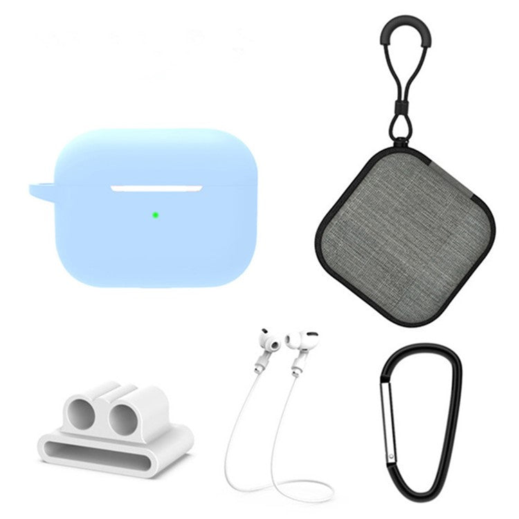 5 in 1 For Apple AirPods Pro 2 Charging Case Cover Headset Silicone Case Protector Set with Earbuds Holder  /  Anti-lost Neck Strap  /  Buckle - Baby Blue