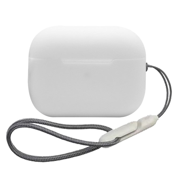 For AirPods Pro 2 Soft Silicone Case Full Protection Anti-Dust Earphone Cover with Anti-Lost Lanyard - White