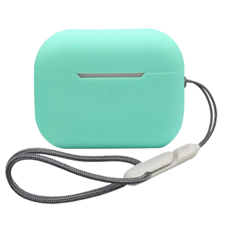 For AirPods Pro 2 Soft Silicone Case Full Protection Anti-Dust Earphone Cover with Anti-Lost Lanyard - Mint Green