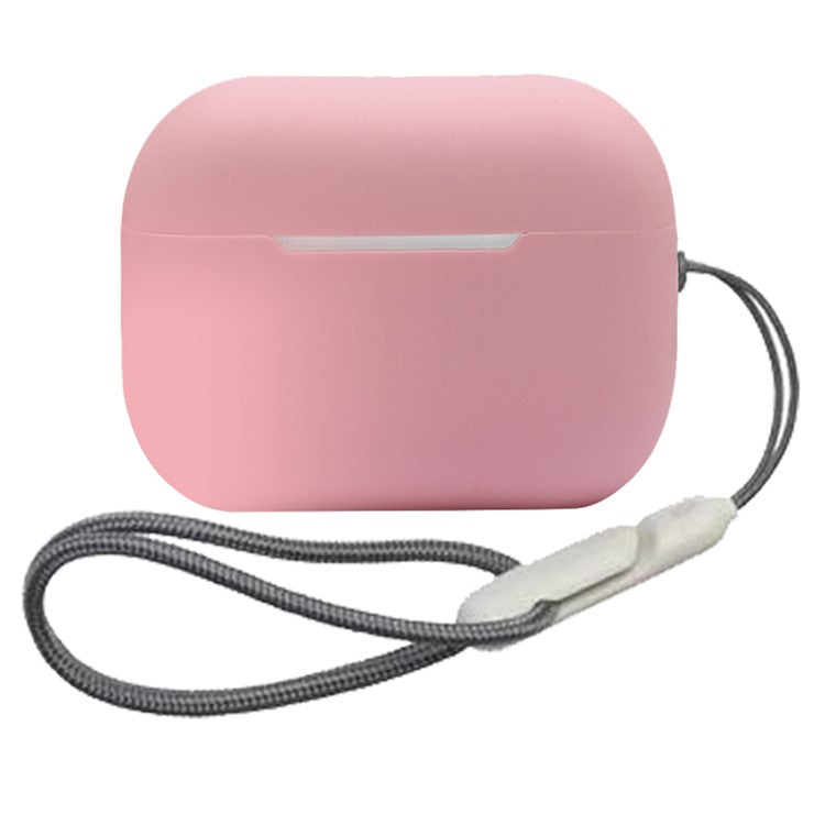 For AirPods Pro 2 Soft Silicone Case Full Protection Anti-Dust Earphone Cover with Anti-Lost Lanyard - Pink