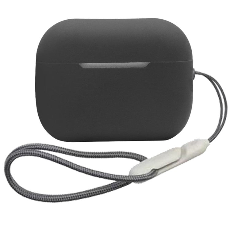 For AirPods Pro 2 Soft Silicone Case Full Protection Anti-Dust Earphone Cover with Anti-Lost Lanyard - Black