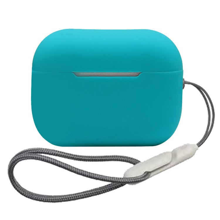 For AirPods Pro 2 Soft Silicone Case Full Protection Anti-Dust Earphone Cover with Anti-Lost Lanyard - Lake Blue