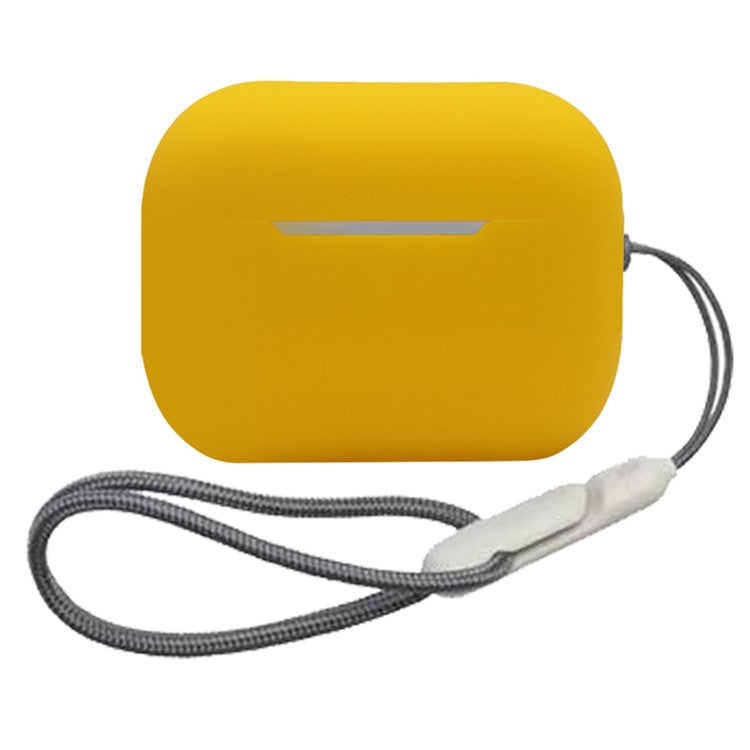 For AirPods Pro 2 Soft Silicone Case Full Protection Anti-Dust Earphone Cover with Anti-Lost Lanyard - Yellow