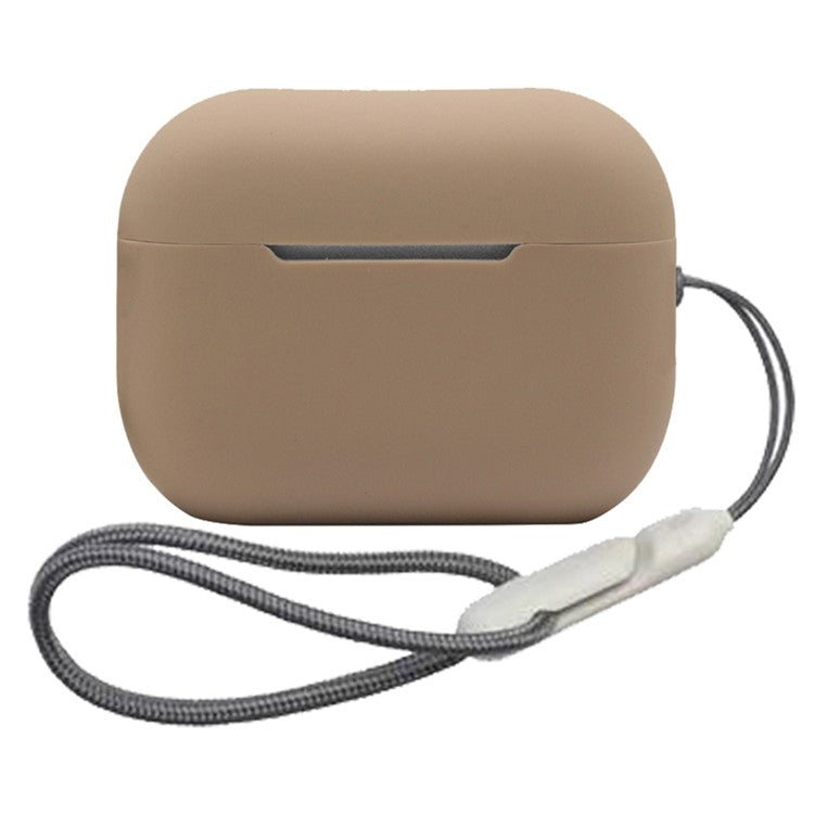 For AirPods Pro 2 Soft Silicone Case Full Protection Anti-Dust Earphone Cover with Anti-Lost Lanyard - Milk Tea