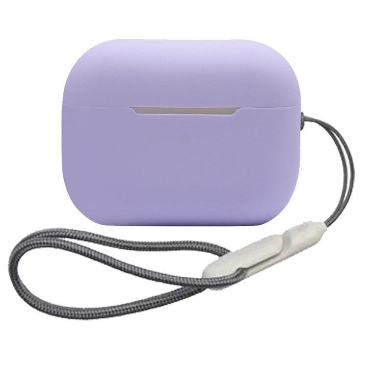 For AirPods Pro 2 Soft Silicone Case Full Protection Anti-Dust Earphone Cover with Anti-Lost Lanyard - Light Purple