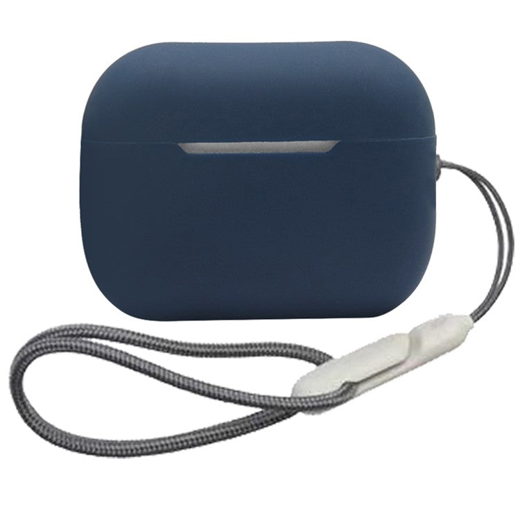 For AirPods Pro 2 Soft Silicone Case Full Protection Anti-Dust Earphone Cover with Anti-Lost Lanyard - Midnight Blue