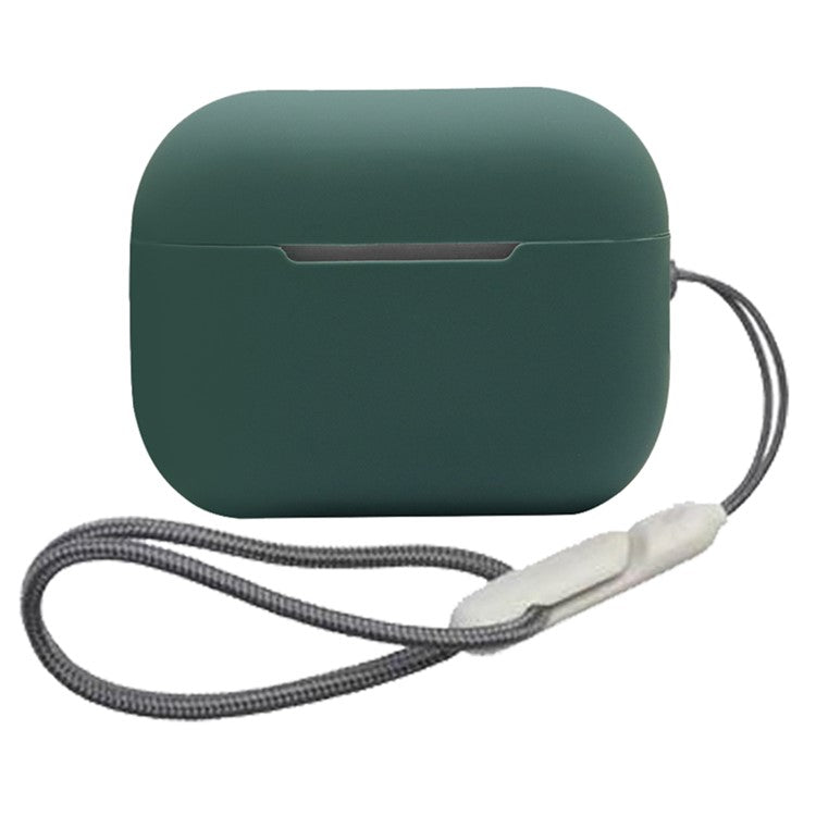 For AirPods Pro 2 Soft Silicone Case Full Protection Anti-Dust Earphone Cover with Anti-Lost Lanyard - Midnight Green