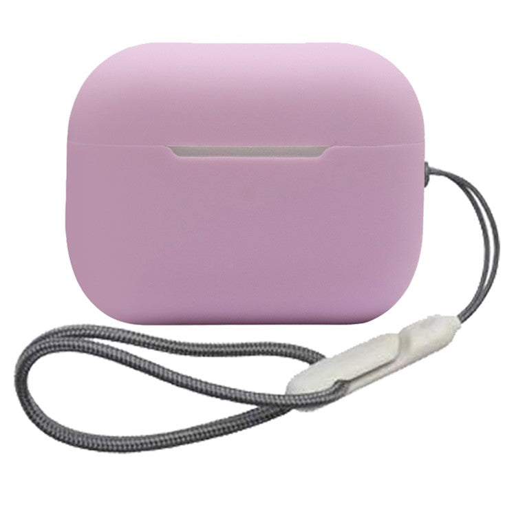 For AirPods Pro 2 Soft Silicone Case Full Protection Anti-Dust Earphone Cover with Anti-Lost Lanyard - Taro Purple