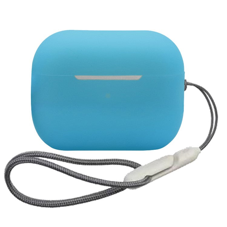 For AirPods Pro 2 Soft Silicone Case Full Protection Anti-Dust Earphone Cover with Anti-Lost Lanyard - Fluorescent Blue