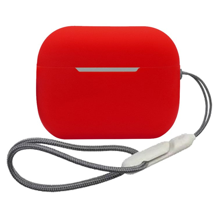 For AirPods Pro 2 Soft Silicone Case Full Protection Anti-Dust Earphone Cover with Anti-Lost Lanyard - Red