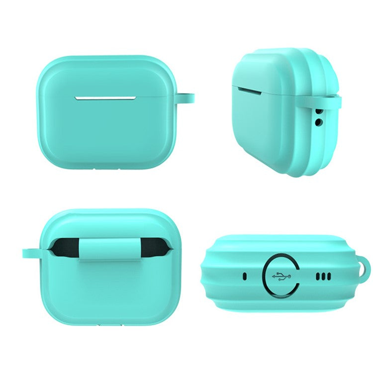 For AirPods Pro 2 Stripe Silicone Case Shock-Absorbing Protective Earphone Cover with Keychain - White