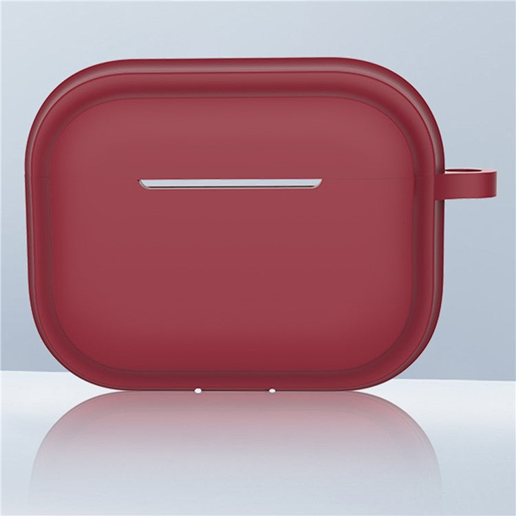 For AirPods Pro 2 Stripe Silicone Case Shock-Absorbing Protective Earphone Cover with Keychain - Wine Red