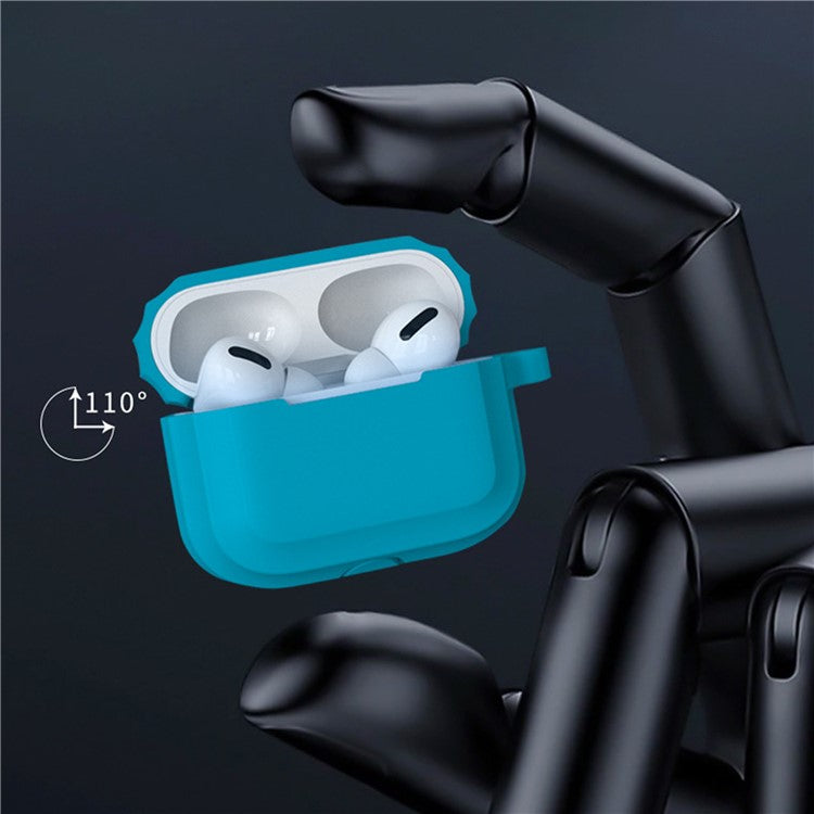 For AirPods Pro 2 Stripe Silicone Case Shock-Absorbing Protective Earphone Cover with Keychain - Blue