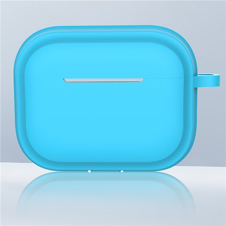 For AirPods Pro 2 Stripe Silicone Case Shock-Absorbing Protective Earphone Cover with Keychain - Sky Blue