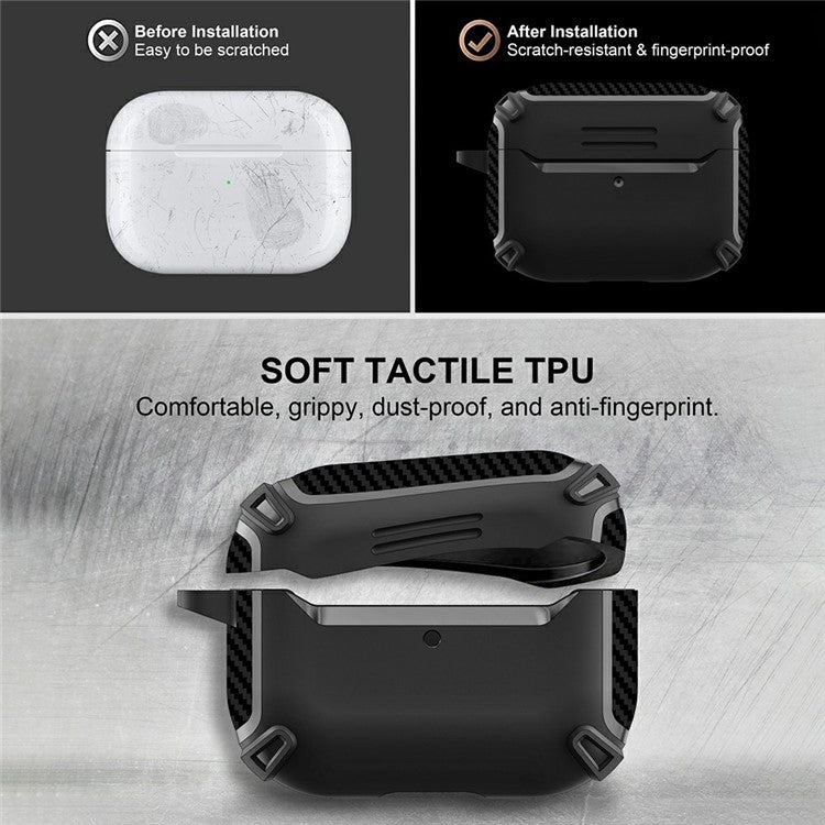 For AirPods Pro 2 Bluetooth Earphone TPU Protective Case Carbon Fiber Texture Anti-drop Cover - Black