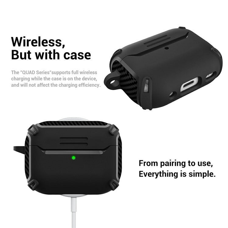 For AirPods Pro 2 Bluetooth Earphone TPU Protective Case Carbon Fiber Texture Anti-drop Cover - Black