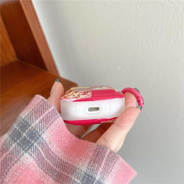 For Apple AirPods Pro Lovely Cheese Pattern TPU Earphone Anti-drop Case Wave Edge Protective Cover with Ring Buckle