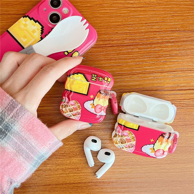 For Apple AirPods 3 Cheese Pattern TPU Anti-drop Anti-scratch Case Wave Edge Protective Cover with Ring Buckle