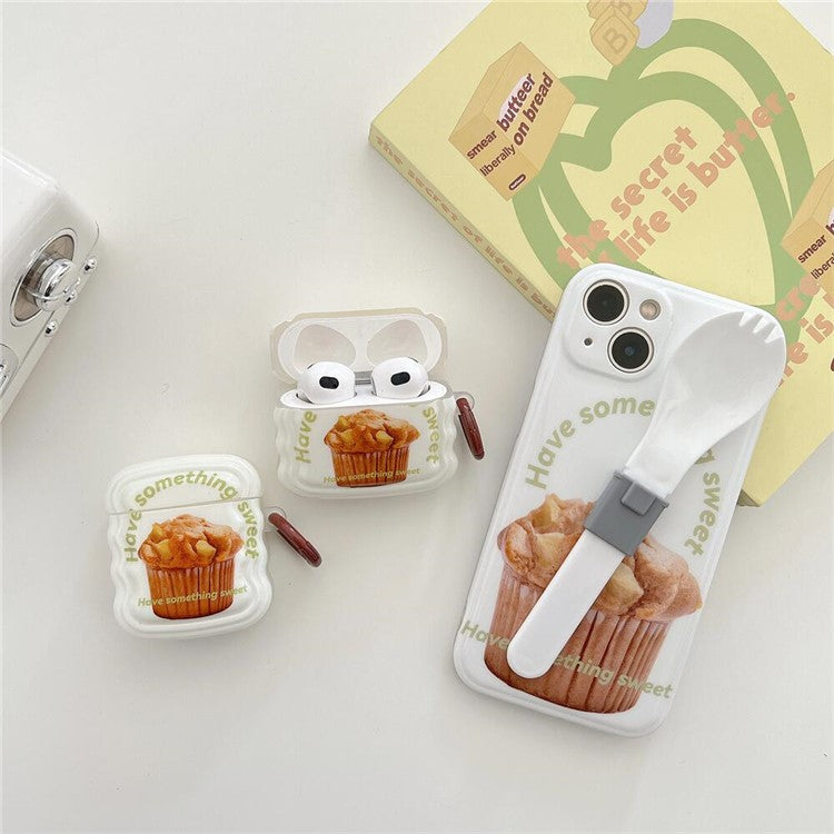 For Apple AirPods 3 Cake Pattern Wave Edge TPU Protective Case Earphone Anti-drop Cover with Ring Buckle