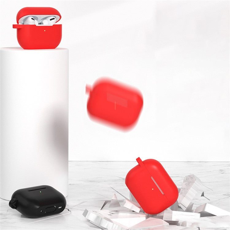 For AirPods Pro 2 Bluetooth Earphone Flat Bottom Silicone Protective Case Anti-scratch Anti-drop Cover - Red