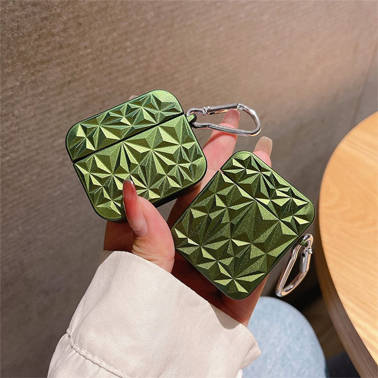 For Apple AirPods with Charging Case (2016) / (2019) / AirPods with Wireless Charging Case (2019) Diamond Texture Protective Case PC Anti-drop Cover - Green