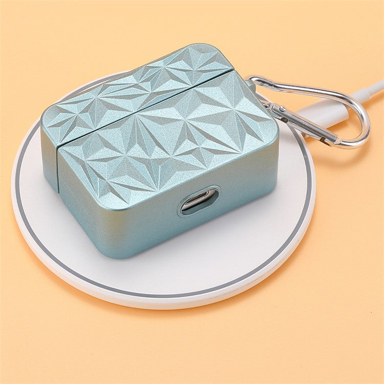 For Apple AirPods Pro Diamond Texture Protective Case Hard PC Anti-drop Anti-dirt Cover - Blue