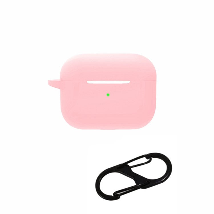 For AirPods Pro 2 Bluetooth Earphone Soft Silicone Protective Case Drop-proof Cover with Anti-lost Buckle - Pink